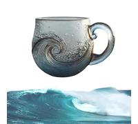 Sea Glass Sunset Mug, 12 oz Blue Handblown Ocean Sunset Glass Mug Cup, Beach Theme Mugs for Tea, Wine, Handcrafted Sea Inspired Drinkware Gift for Ocean Lovers(B)