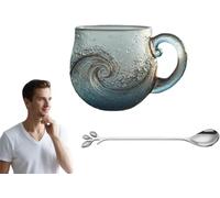 Sea Glass - Tasse à café en verre avec motif vague givrée de 355 ml - Tasse à café avec motif texturé pour les amateurs de plage et de surf