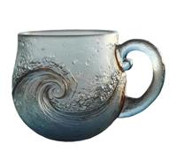 Sea Glass Tasse à café en verre de vague de l'océan avec poignée, tasse à café texturée inspirée de la mer pour le thé, le latte et les amateurs de plage, cadeau de boisson côtière (A)