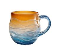 Sea Glass Tasse en verre avec motif vague de l'océan - Tasse en verre fabriquée à la main avec motif de vague de l'océan - Design texturé unique pour café et thé - Verrerie de luxe fabriquée à la main