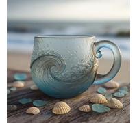 Sea Glass - Tasse en verre de 355 ml avec poignée - Tasse texturée sur le thème de la plage pour le thé, le coucher du soleil et le café - Tasse à café avec motif de vague texturée - Pour amateurs de