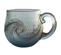 Sea Glass Tasse en verre de mer avec poignée Motif vague de plage 355 ml - Tasse à café en verre texturé - Cadeau pour boissons et café