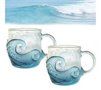 Sea Glass Tasse en verre de vague de 355 ml fabriquée à la main avec motif vagues de l'océan