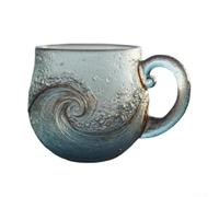 Sea Glass - Tasse en verre soufflé à la main avec motif texturé de vague de plage, 355 ml, fabriqué par un artisan unique pour thé, café, vin (1)