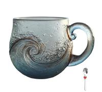 Sea Glass Tasse en verre soufflé à la main en forme de vague de l'océan - Tasse texturée sur le thème de la plage pour café, thé et cadeau côtier (1)