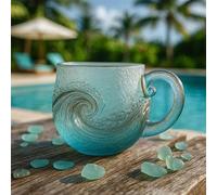 Sea Glass Tasse en verre soufflé à la main en résine soufflée à la main pour les amateurs de l'océan, tasse texturée unique sur le thème de la plage pour thé, vin, 355 ml
