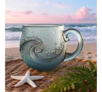 Sea Glass Tasse en verre soufflé à la main Motif vague de l'océan 355 ml Cadeau unique texturé sur le thème de la plage pour thé, vin