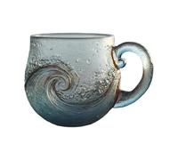Sea Glass Tasse en verre soufflé à la main, motif vague de l'océan, tasse texturée unique sur le thème de la plage, verrerie unique pour thé, café, cocktails, amateurs de l'océan (1 pièce)