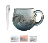 Sea Glass Wave Mug, 12 Oz Handcrafted Ocean Wave Glass Mug Cup, Unique Beach Theme Drinkware, Romantic and Decorative, Suitable for Coffee, Tea, Wine, Cold Drinks (1Pcs)