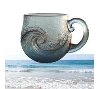Sea Glass Wave Mug,12 Oz Handcrafted Ocean Wave Glass Mug Cup,Unique Textured Beach Theme Glasses Mugs,High Temperature Resistant for Drinking Tea, Coffee, Iced Drinks Hot Milk (1PCS)