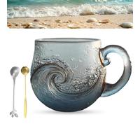 Sea Glass Wave Mug, Tasse De Verre Soufflée À La Main De 12oz Avec Texture De Vague De L'océan, Tasse À Thème De Plage Pour Le Thé, Vin, Cadeau Pour Les Amoureux De L'océan(B1PC)