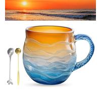 Sea Glass Wave Mug, Tasse De Verre Soufflée À La Main De 12oz Avec Texture De Vague De L'océan, Tasse À Thème De Plage Pour Le Thé, Vin, Cadeau Pour Les Amoureux De L'océan(A1PC)
