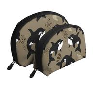 Sea Life Baleine Drôle Gros Poisson Animal, Trousse de Maquillage Coquille Femme Petit Porte-Monnaie Trousse de Toilette Trousse à cosmétiques 2 pièces