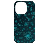 Sea Life Pattern Green Octopus Sea Turtle Meduse Coque pour iPhone 14 Pro