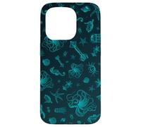 Sea Life Pattern Green Octopus Sea Turtle Meduse Coque pour iPhone 15 Pro