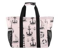 Sea Lighthouse Achor Peach Sac fourre-tout pliable en toile résistant au sable pour la plage, Sea Lighthouse Achor Peach, 1 size, Tendance