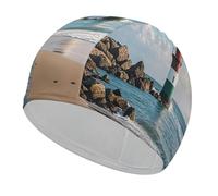Sea Lighthouse Sandbeach Bonnet de bain confortable pour réduire la traînée et protéger les cheveux Durable Doux Élastique Garde la coiffure inchangée pour homme et femme
