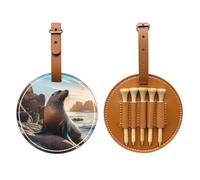 Sea Lion on The Rocks Sac de rangement multifonction pour tee de golf pour homme, matériau PU durable marron