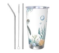 Sea Ocean Fish Gobelet isotherme en acier inoxydable avec 2 pailles et couvercle pour voiture - Porte-gobelet isotherme en acier inoxydable pour boissons chaudes et froides - 591 ml