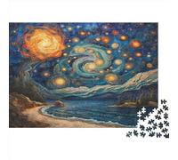 Sea of Stars 1000 Pièces Panorama Qualité Premium pour Adultes Et Enfants À Partir De 12 Ans Puzzle, Casse-tête en Bois,Van Gogh Style Puzzle 1000pcs (75x50cm)