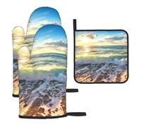 Sea on the boards Lot de 3 gants de cuisine imprimés résistants à la chaleur et antidérapants avec boucle de suspension pour cuisine, grillades, pâtisseries, barbecues