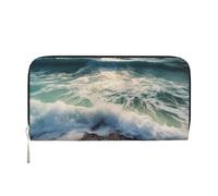 Sea On The Boards Portefeuille en cuir pour femme et fille, avec fermeture éclair autour du porte-cartes de crédit, sac à main de voyage imperméable