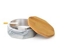 SEA or STAR Cendrier avec Cendrier Couvercle Cendrier Céramique géomètrique pour Cigarette pour Jardin, Bureau et Bar(Noir)