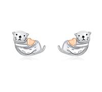 Sea Otter Boucles d'oreilles Stud Post Tiny mignon Animal Promise Love Heart déclaration pour les femmes Small Cartilage Delate Delate Bielry pour sa nièce