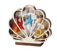 Sea Shell Holder, boîte de rangement en bois avec fenêtre acrylique, décoration côtière chambre, appartement, vacances, rangement pour bijoux, agate, dents de requin, boîte souvenir en