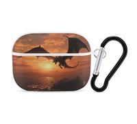 Sea Sunset Flying Dragon pour Airpod Pro Coque rigide de protection complète contre les chutes avec porte-clés compatible avec AirPod Pro 2e/1ère génération, LED avant visible, blanc