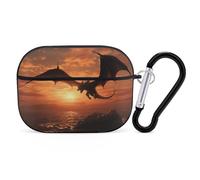 Sea Sunset Flying Dragon pour Airpod Pro Coque rigide de protection complète contre les chutes avec porte-clés compatible avec AirPod Pro 2e/1ère génération, LED avant visible, noir