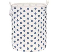 Sea Team 19,7 pouces de grande taille Revêtement imperméable en tissu de coton Ramie Panier à linge pliant Seau Panier de rangement en toile de jute cylindrique avec un design élégant à pois bleus