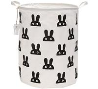 Sea Team 19,7 pouces de grande taille Revêtement imperméable en tissu de coton Ramie Panier à linge pliant Seau Panier de rangement en toile de jute cylindrique avec design élégant de lapin noir