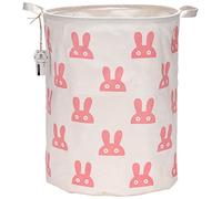 Sea Team 19,7 pouces de grande taille Revêtement imperméable en tissu de coton Ramie Panier à linge pliant Seau Panier de rangement en toile de jute cylindrique avec design élégant de lapin rose