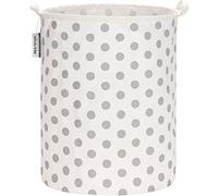 Sea Team 19,7 pouces de grande taille Revêtement imperméable en tissu de coton Ramie Panier à linge pliant Seau Panier de rangement en toile de jute cylindrique avec un design élégant à pois gris