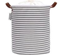 Sea Team 19,7 pouces de grande taille Revêtement imperméable en tissu de coton Ramie Panier à linge pliant Seau Panier de rangement en toile de jute cylindrique avec un design élégant à rayures grises