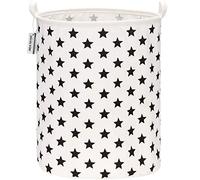 Sea Team 19,7 pouces de grande taille Revêtement imperméable en tissu de coton Ramie Panier à linge pliant Seau Panier de rangement en toile de jute cylindrique avec un design élégant d'étoiles noires