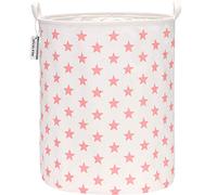 Sea Team 19,7 pouces de grande taille Revêtement imperméable en tissu de coton Ramie Panier à linge pliant Seau Panier de rangement en toile de jute cylindrique avec un design élégant en étoile rose
