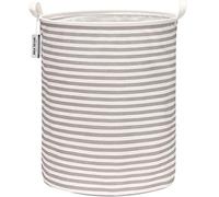 Sea Team 19,7 pouces Revêtement imperméable de grande taille en tissu de coton Ramie Panier à linge pliant Seau Panier de rangement en toile de jute cylindrique avec un design élégant à rayures grises