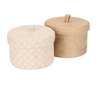 Sea Team 2 Emballage Panier en Lin de Jute et de Coton boîte Ronde Mignon pour la Toilette Jouet Article Divers 2 litres Bureau Gadget Organisateur avec Couvercle (Petit B)