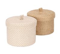 Sea Team 2 emballage panier en lin de Jute et de coton boîte ronde mignon pour la toilette jouet article divers 2 litres bureau Gadget organisateur avec couvercle (petit A)
