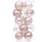 Sea Team 20 Boules Noël Transparentes 80mm Rose doré | Boules plastique incassable avec ficelles, coffret cadeau sapin de Noël, fêtes, mariage et décoration bouteille champagne