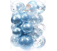 Sea Team 25 Boules Noël incassables multitaille Bleu bébé | Plastique transparent, décorations délicates, ficelles incluses, sapin, mariage, fête.