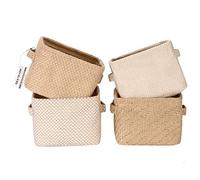 Sea Team 4.5L Mini Size Jute panier de stockage 4pcs boîte carrée avec Double poignées Table et pièce Expert en stockage de petits articles, 20 * 16 * 15cm/ 7,9 * 6.3 * 5.9In (JUTE)