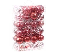 Sea Team 48 Boules Noël incassables multitaille Rouge | Plastique transparent, décorations délicates, ficelles incluses, sapin, mariage, fête.