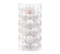 Sea Team 50 mm / 1,97 "Boules de Noël en Plastique Transparent incassable Ornements de Boules de Noël décoratives avec décorations délicates farcies (30 pièces, Blanc)