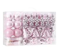 Sea Team 77-Pack Assortiment de Boules de Noël incassables Ensemble d'ornements de Noël Pendentifs de Boules décoratives avec Emballage Cadeau réutilisable pour Arbre de Noël (Rose)