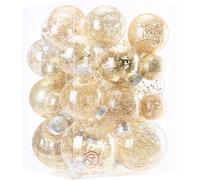Sea Team Boules de sapin de Noël transparentes en plastique résistant aux éclats, différentes tailles, boules décoratives à suspendre avec rembourrage délicat (doré)