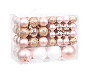 Sea Team lot 99 boules Noël suspendables coffret réutilisable rose doré | Boules plastique incassable avec ficelles, coffret cadeau sapin de Noël, fêtes, mariage et décoration bouteille champagne