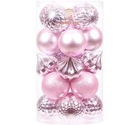 Sea Team Lot de 21 boules de Noël en plastique incassable avec ficelles - Décorations à suspendre pour sapin de Noël, fêtes, mariage - Grande taille (rose, 80 mm)